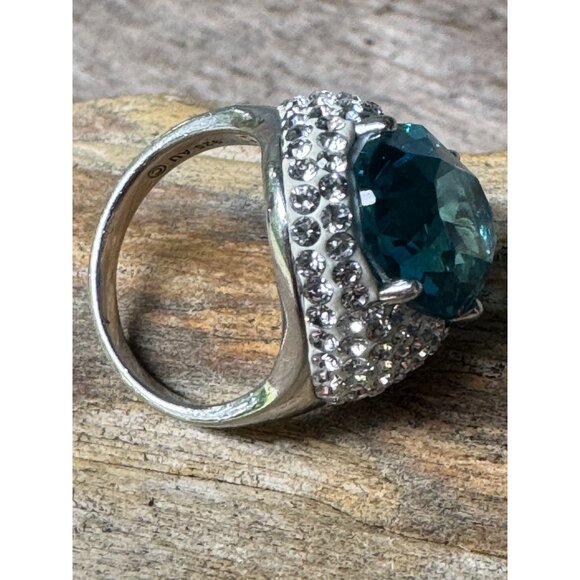 Sterling Silver .925 Ring With Faux Teal Blue Clear Crystals 10.88g - Picture 4 of 7
